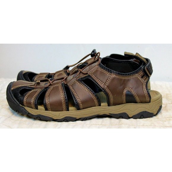Khombu Mens Sandals sz 12 Fisherman Outdoor Brown Leather Flexible Sole Adjustab - Picture 5 of 11